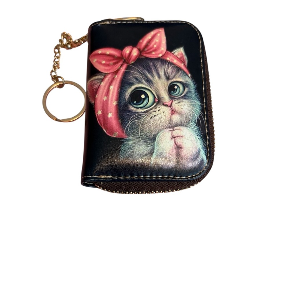 Women’s Black Card Holder feat. Gray Tabby Cat